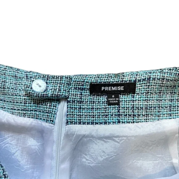 Premise Skirt Womens 8 Blue Pencil Tweed Pattern KneeLength Zip Closure - Picture 2 of 5